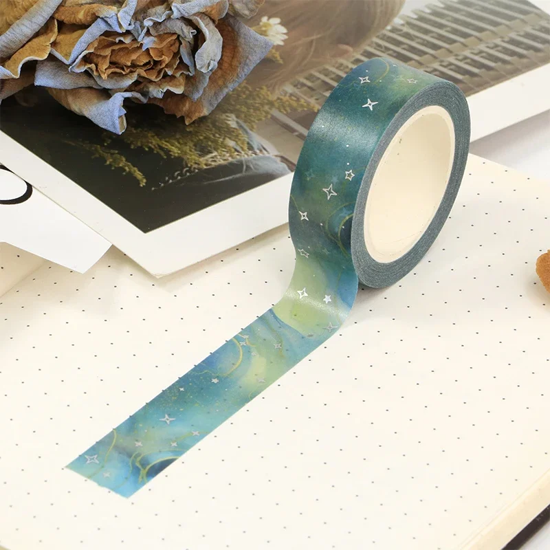 New 1PC 15mm*10m Silver Foil Galaxy Background Green Stars washi tape Deco Scrapbooking Masking Tape sticker
New 1PC 15mm*10m Silver Foil Galaxy Background Green Stars washi tape Deco Scrapbooking Masking Tape sticker