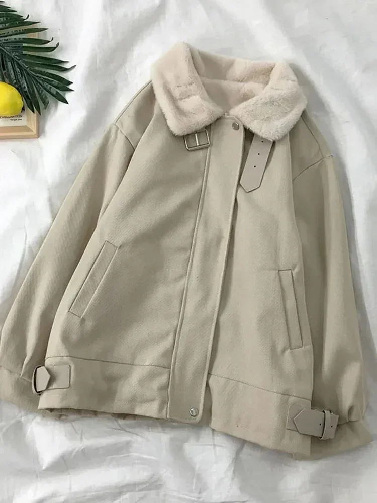 

Утепленные куртки на хлопковой подкладке из овечьей шерсти, осенне-зимние теплые свободные новые парки, Повседневная Корейская женская уличная одежда, короткие куртки