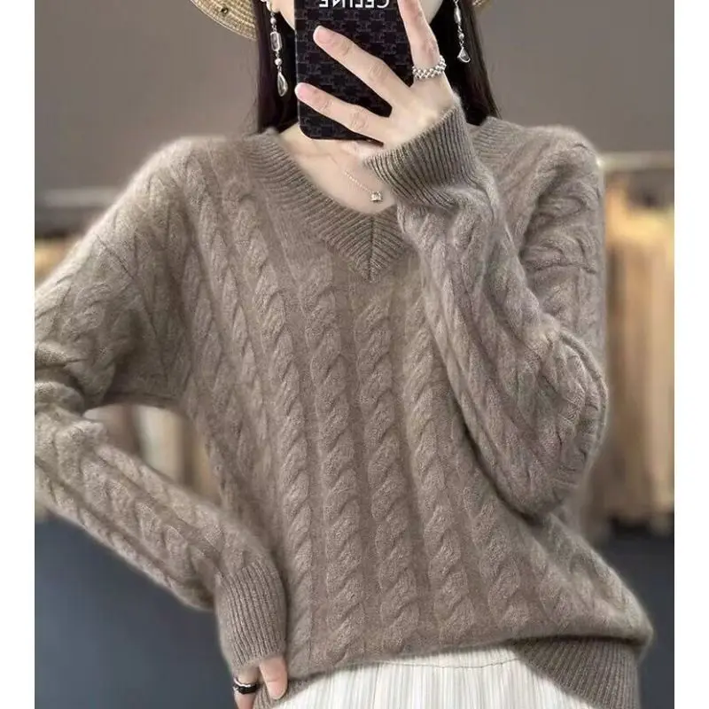 Women's Long Sleeve Pullover Sweater V Neck Loose Cable Knitted Jumper Fall Winter Knitwear Korean Style Warm Pullovers
Women's Long Sleeve Pullover Sweater V Neck Loose Cable Knitted Jumper Fall Winter Knitwear Korean Style Warm Pullovers