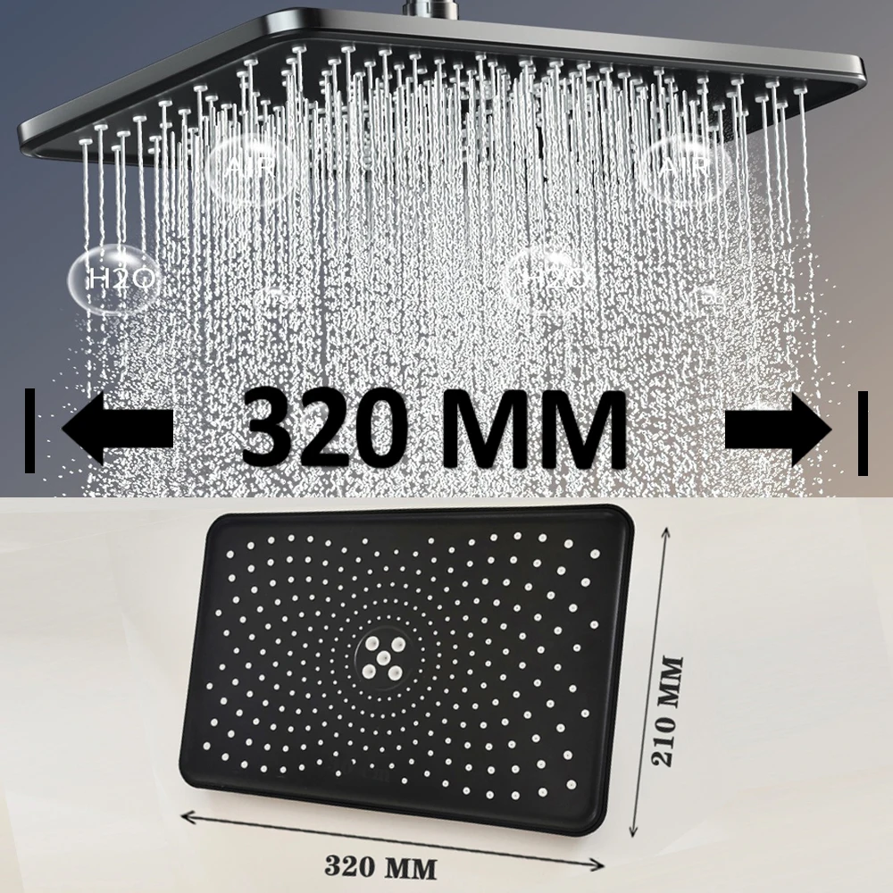 

Black Large Flow Supercharge Ceiling Mounted Showerhead 360 Rotation Abs Thicken High Pressure Big Rainfall Bathroom Shower Head