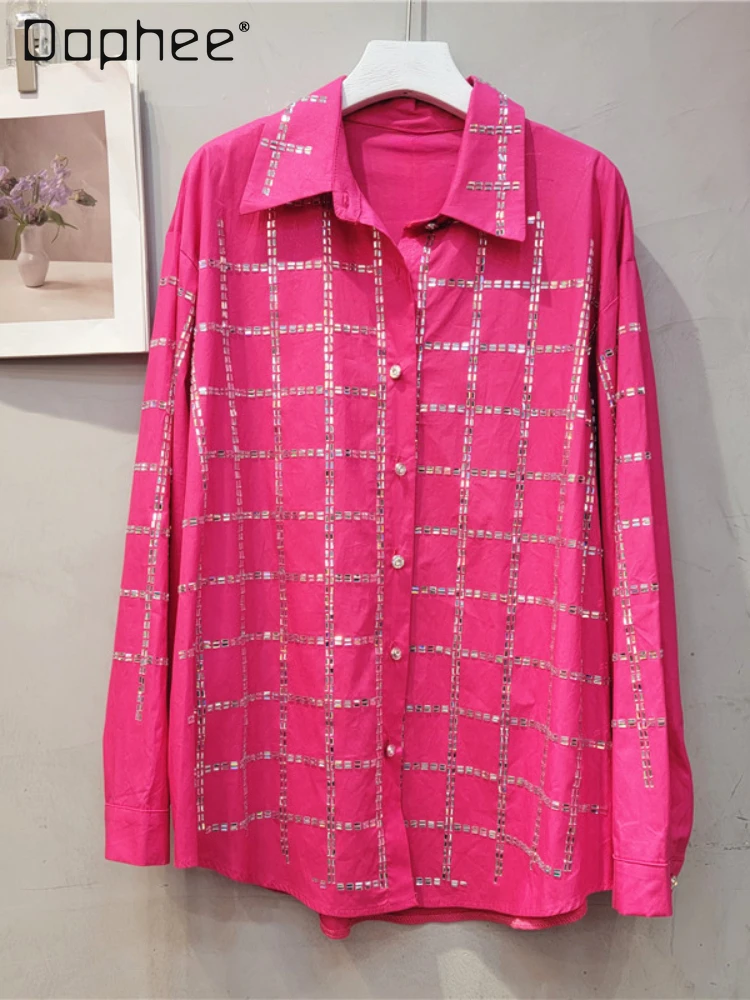 Rhinestone Color Shirt for Women 2024 Spring New Street Hipster Loose Shirt Lapel Single Row Button Long-Sleeve Shirt Tops
Rhinestone Color Shirt for Women 2024 Spring New Street Hipster Loose Shirt Lapel Single Row Button Long-Sleeve Shirt Tops