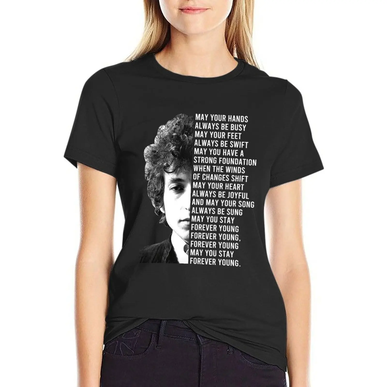 

Forever Young Lyrics T-shirt hippie clothes tops Women clothing