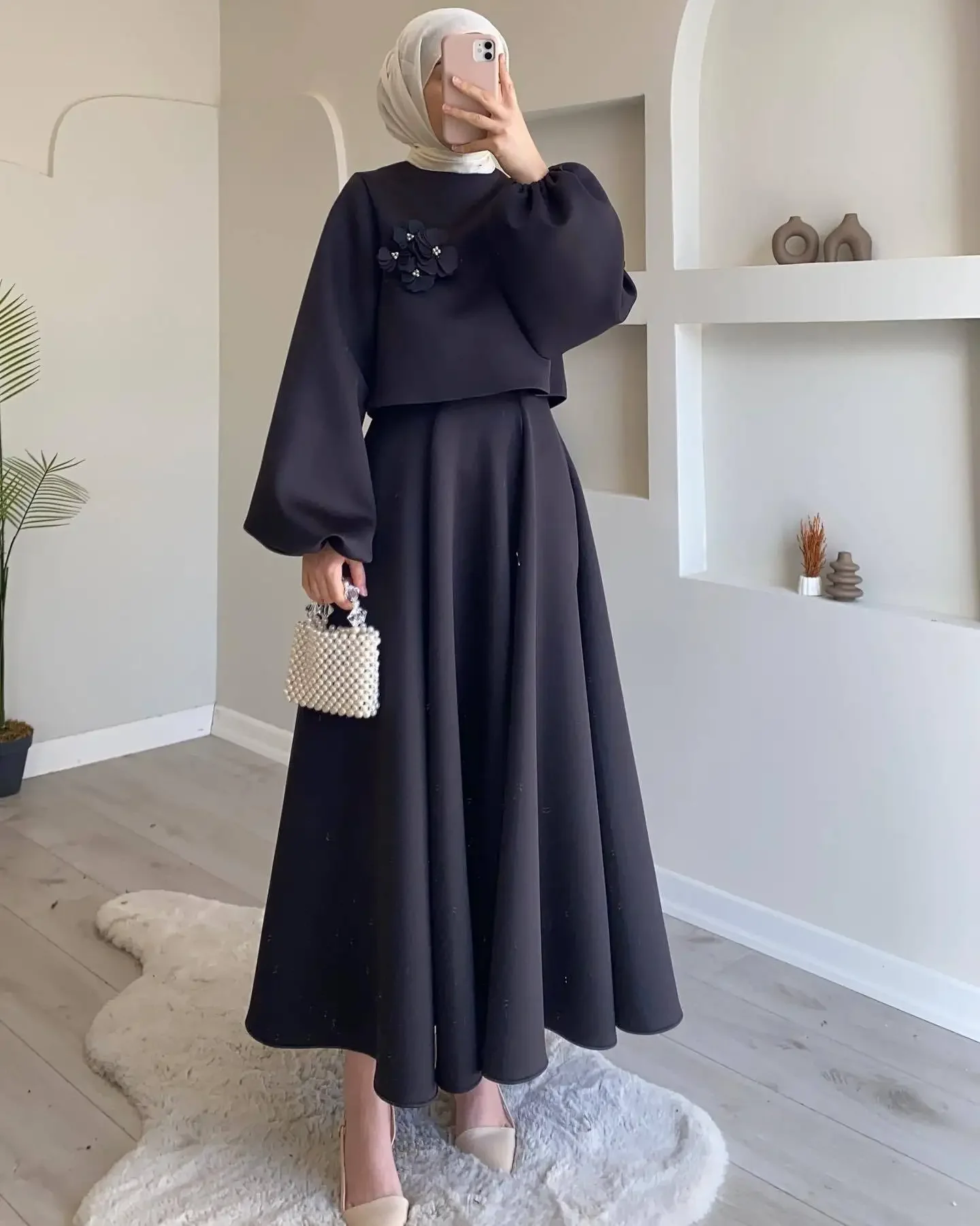 Lantern Sleeve Loose Two-piece Dress for Women Dubai Flower Muslim Set Spring Femme Muslim Dress Abaya Vestidos Turkey Kaftan 33 S7450f771f4384c36a4391f1a7d5b09188
