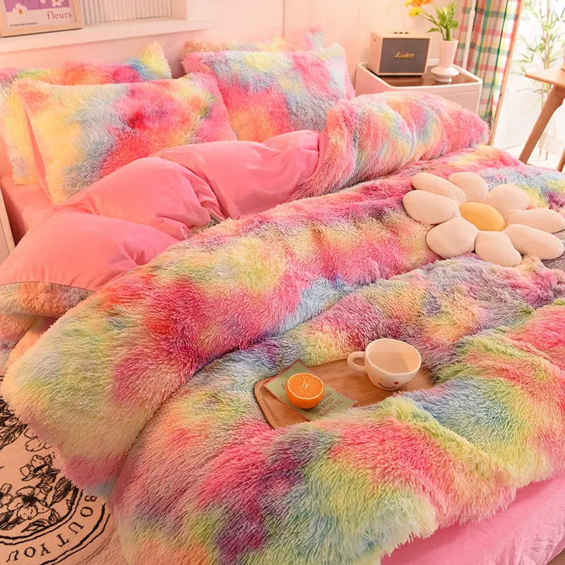 3Pcs Super Shaggy Coral Fleece Warm Cozy Princess Bedding Set Mink Velvet Duvet Cover Set Bed Comforter Cover Blanket Pillowcase 4 S745309de9e5d4313a351465a1f690fdcZ