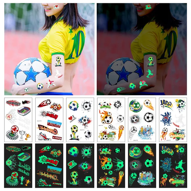 Tatouages de ballon de football Shoous pour enfants, autocollant de tatouage temporaire, brille dans le noir, fournitures de fête d'anniversaire de football 2