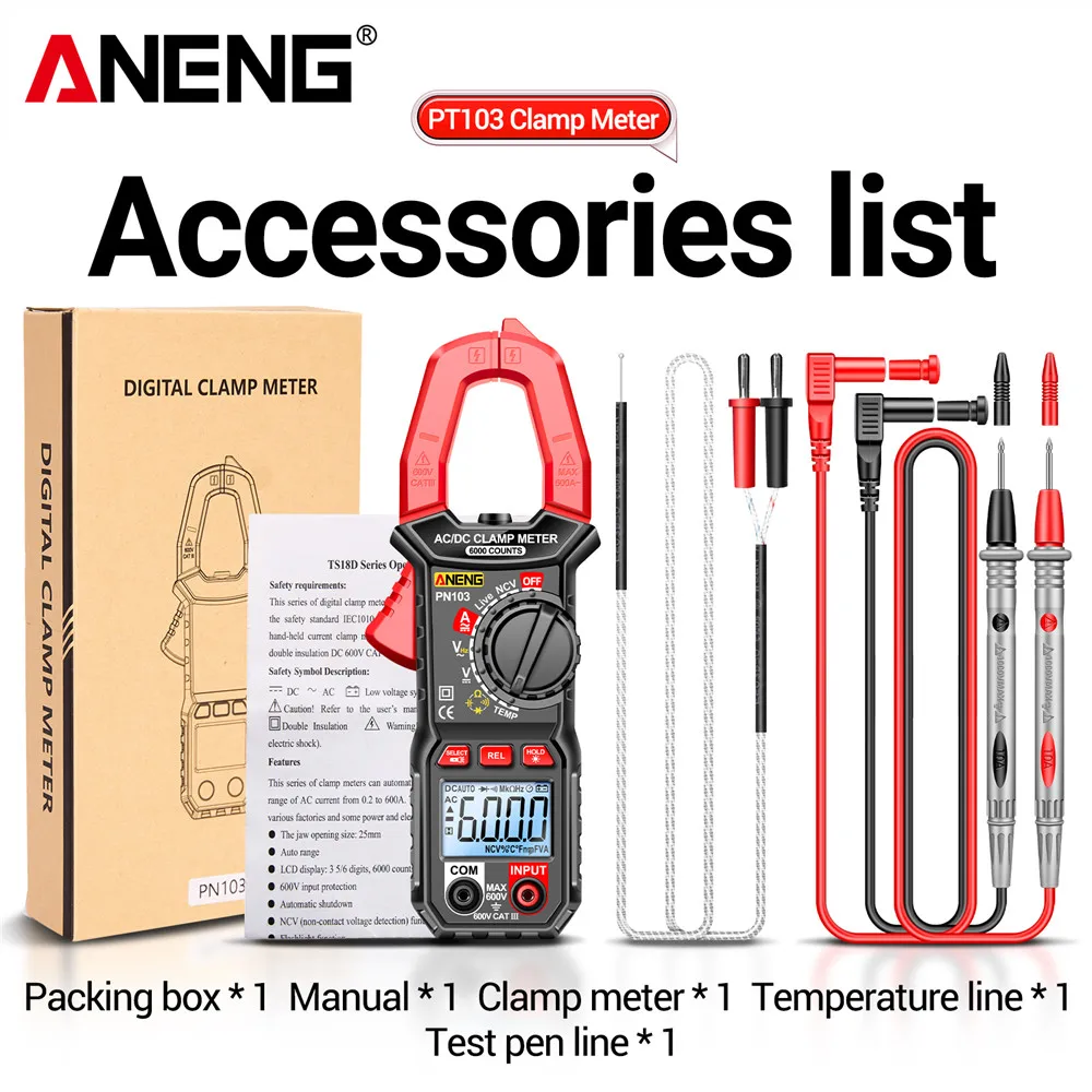 ANENG PN103 AC/DC Current Clamp Meter Digital Multimeter 600A Voltage Tester 6000 Counts Hz Capacitance NCV Ohm Diode Testers
ANENG PN103 AC/DC Current Clamp Meter Digital Multimeter 600A Voltage Tester 6000 Counts Hz Capacitance NCV Ohm Diode Testers