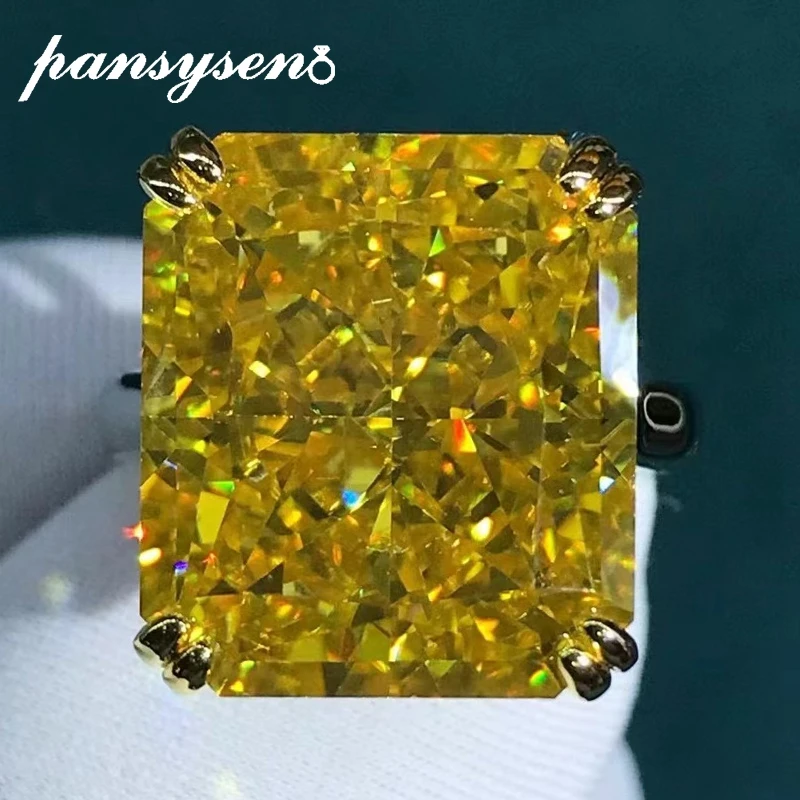 

PANSYSEN Luxury 925 Sterling Silver 15CT 3EX Radiant Cut Pink Yellow High Carbon Diamond Gemstone Engagement Ring Fine Jewelry