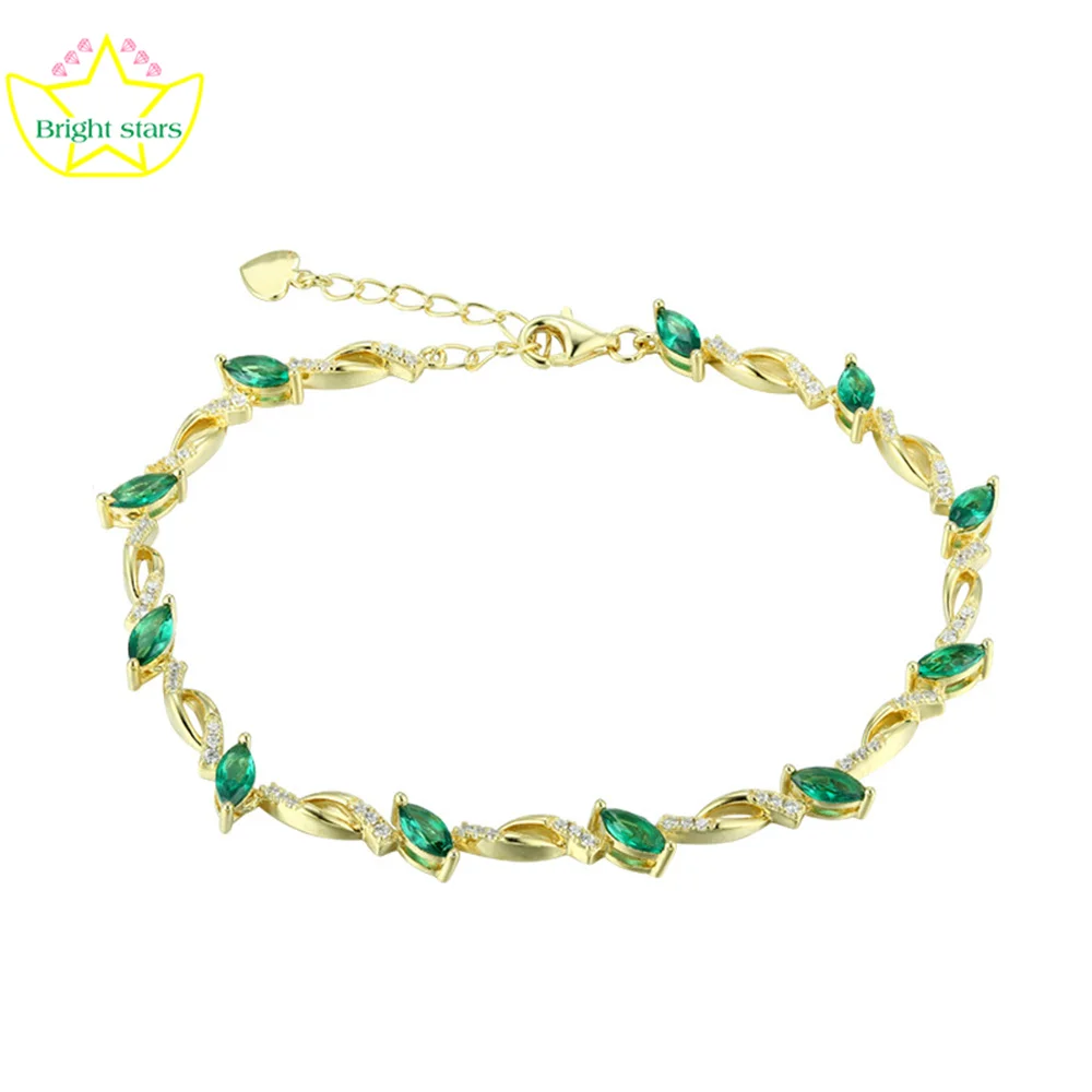 

Bright Stars New design S925 sterling silver Sentie bracelet Women's Summer green crystal Zircon bracelet