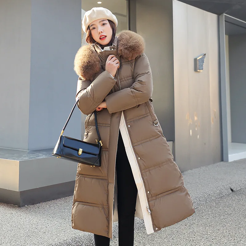 Women Cotton-padded Jacket With Fur Hooded Long Bubble Coat Female Winter Warm Parkas Outerwear Puffer Overcoat with Belt Women Cotton-padded Jacket With Fur Hooded Long Bubble Coat Female Winter Warm Parkas Outerwear Puffer Overcoat with Belt
