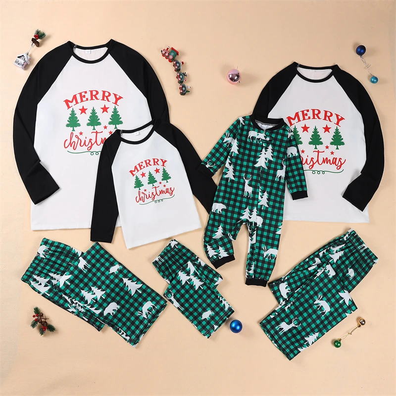 

2023 Christmas Family Matching Outfits Look Plaid Father Mother Children Baby Pajamas Sets Daddy Mommy and Me Xmas Pj's Clothes
