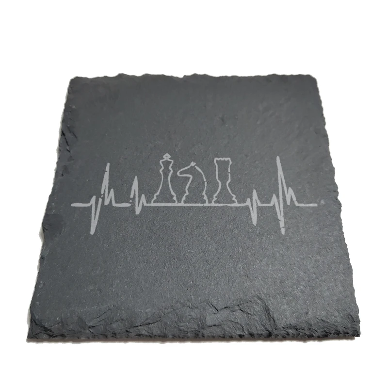 

Chess Heartbeat Natural Rock Coasters Black Slate for Mug Water Cup Beer Wine Goblet J218