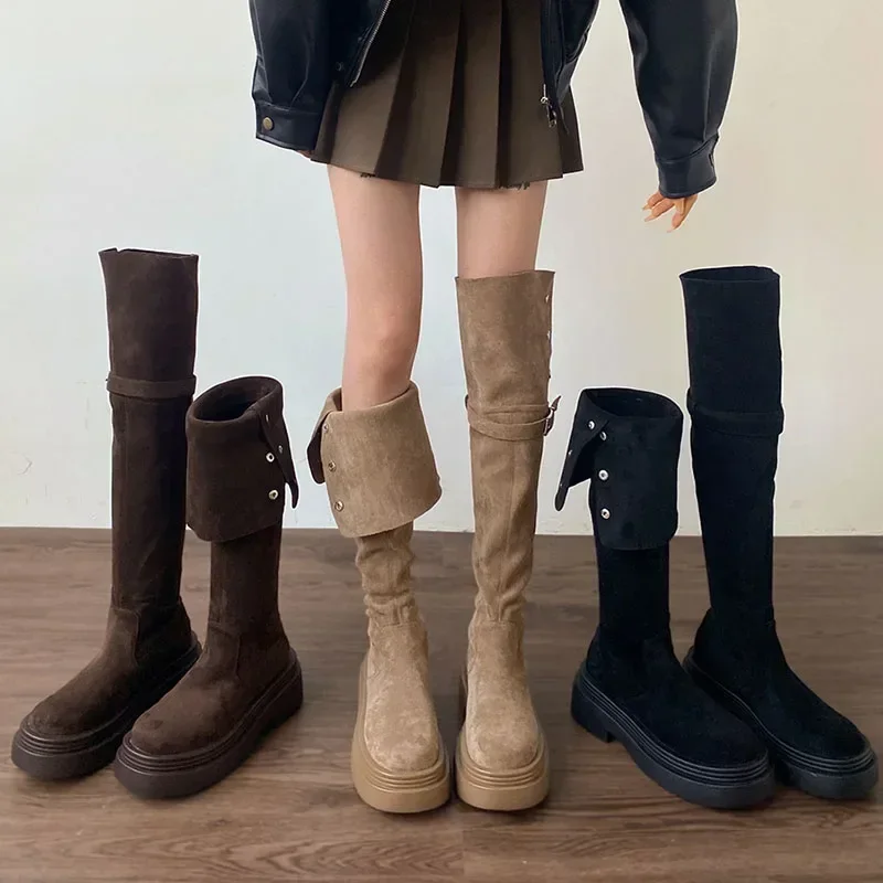 

Winter Elastic Fabric Women Over the Knee High Boots Fashion Ladies Elegant Square Heel Long Booties Slip On Women's Footwear