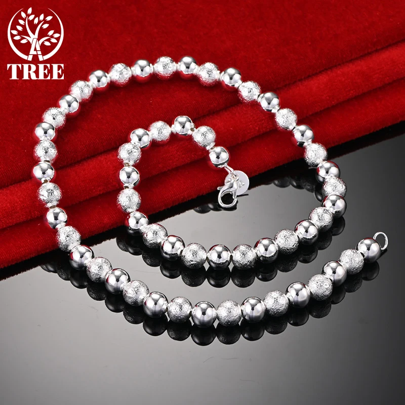 

ALITREE 925 Sterling Silver 45cm Smooth Frosted 8mm Beads Chain Necklace For Women Birthday Gift Wedding Party Fashion Jewelry