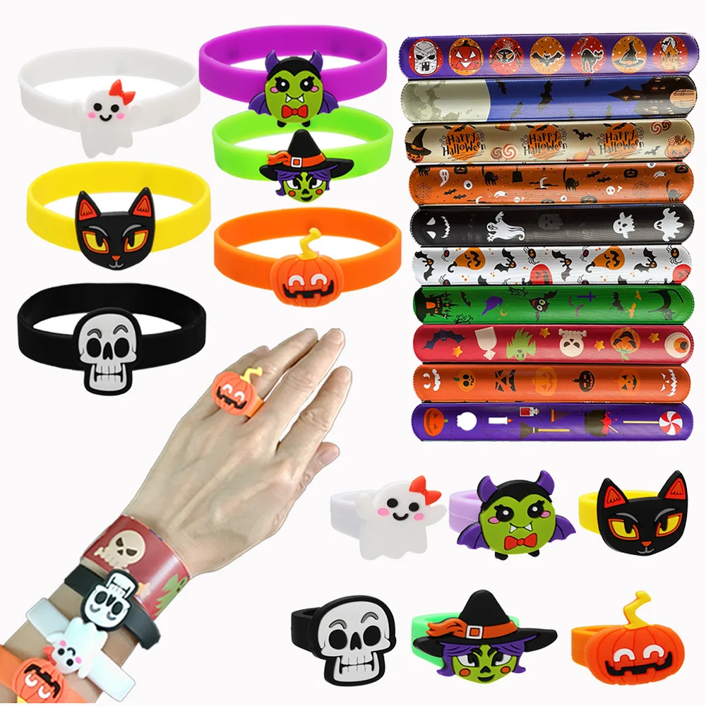 Halloween Party Decor Ring Bracelet Rubber Wristband Slap Bracelets Pumpkin Cat Skull Witch Ghost Bat Silicone Keychain
Halloween Party Decor Ring Bracelet Rubber Wristband Slap Bracelets Pumpkin Cat Skull Witch Ghost Bat Silicone Keychain