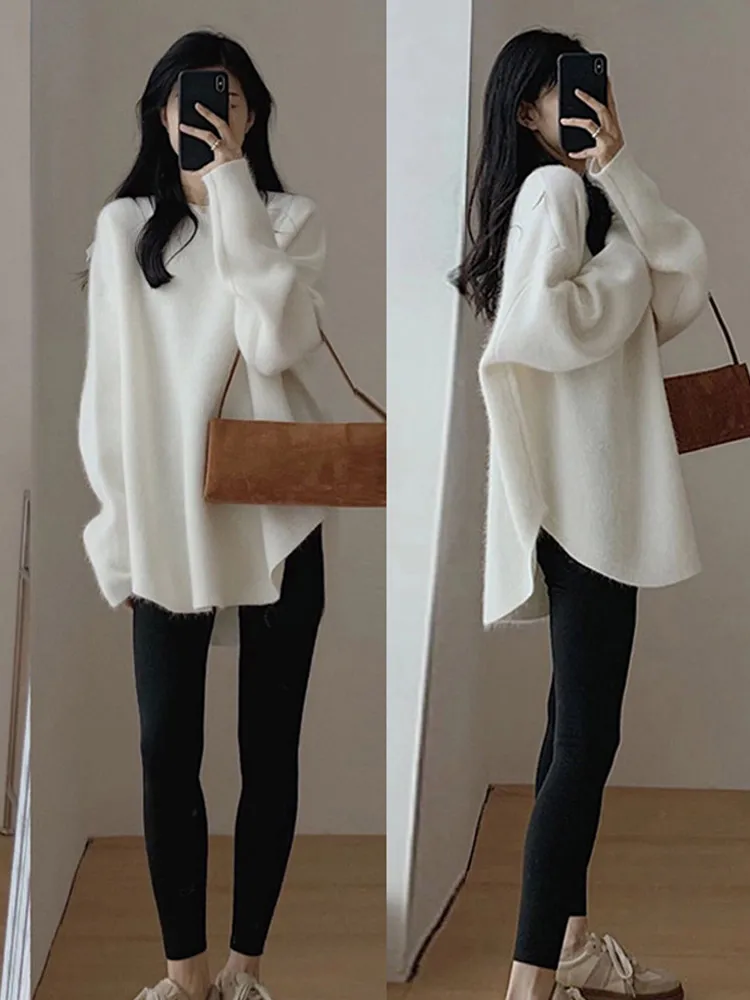 Soild Female Knit Pullover Fashion Curved Hem Lady Knitwear Loose Fluffy Sweater Women 2023 Autumn O-neck Long Sleeve
Soild Female Knit Pullover Fashion Curved Hem Lady Knitwear Loose Fluffy Sweater Women 2023 Autumn O-neck Long Sleeve