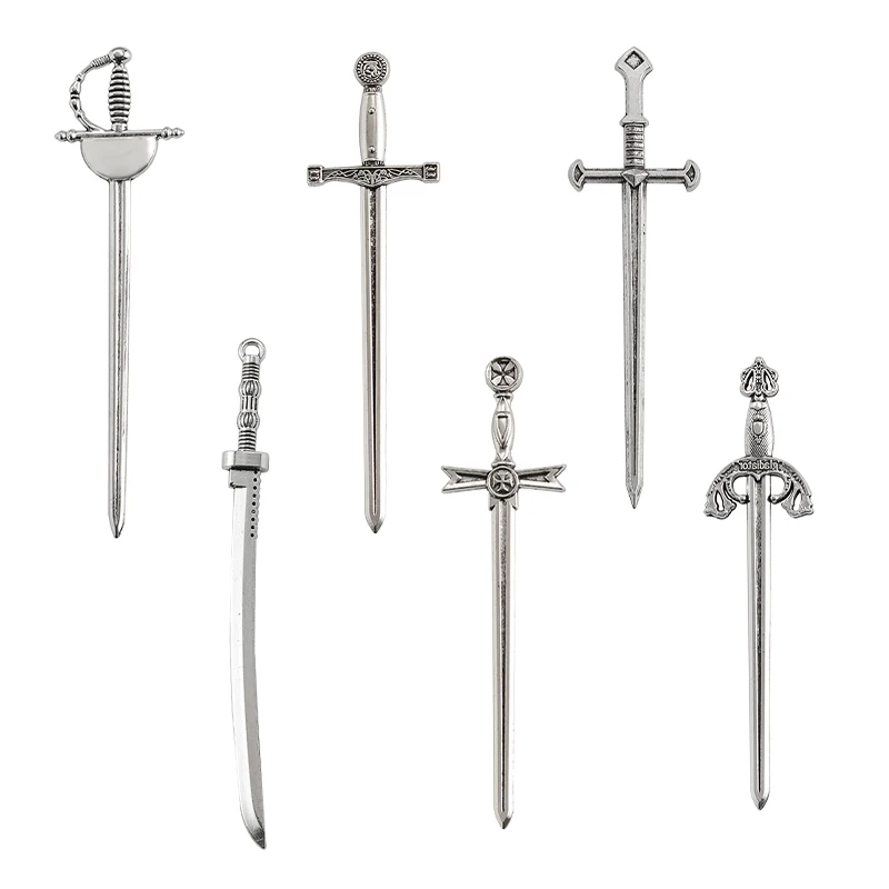 

4pcs Zinc Alloy Mixed Antique Silver color Color Knight Sword Charms for Jewelry Making DIY Handmade Weapons Pendant Charm