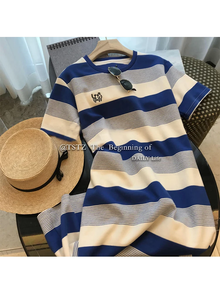 2023 Women Summer O-Neck Cotton Long T-Shirts Short Sleeve Striped Stright Split T-Shirt Dress Female Loose Tees Ladies Lothes
2023 Women Summer O-Neck Cotton Long T-Shirts Short Sleeve Striped Stright Split T-Shirt Dress Female Loose Tees Ladies Lothes
