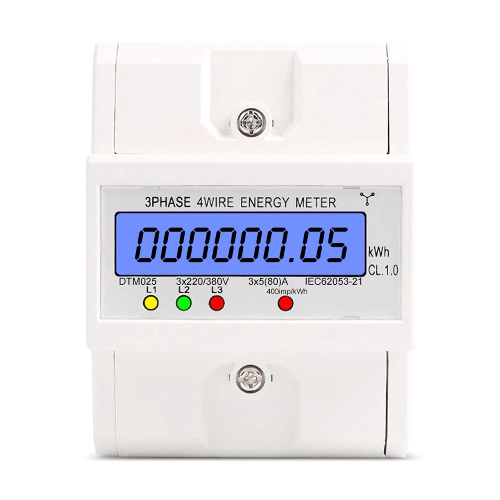 

Din Rail 3 Phase 4 Wire Electronic Watt Power Consumption Energy Meter Wattmeter KWh 5-80A 380V LCD Backlight Display