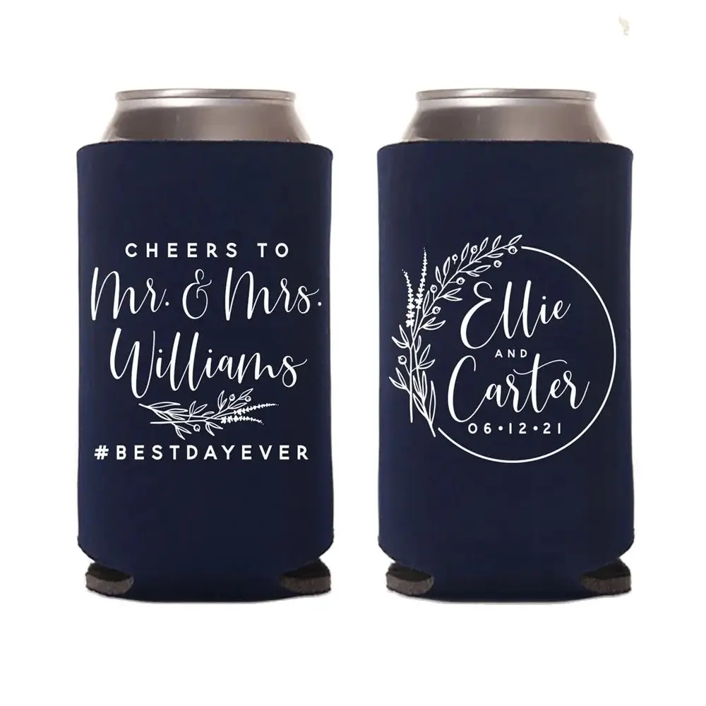 

Cheers to The Mr and Mrs - Slim 12oz Wedding Can Cooler #140S - Wedding Favors, Beverage Insulators, Beer Huggers, Wedding Favor