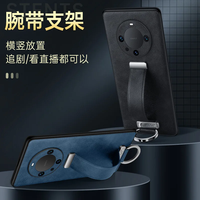 

Чехол для Huawei Mate 60 Pro, противоударный чехол из искусственной кожи, Роскошный деловой чехол для телефона Huawei Mate60 Mate60Pro с ремешком на запястье и подставкой