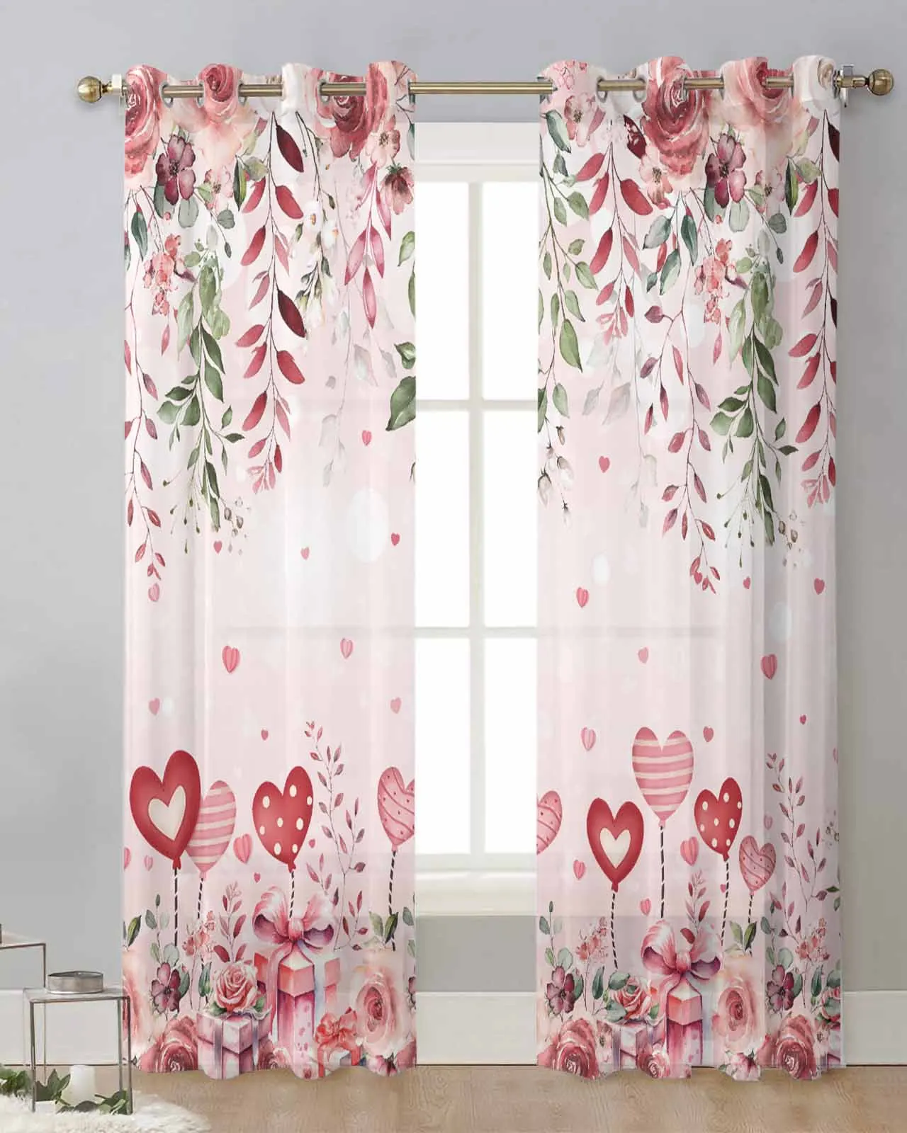 

Тюлевые шторы на окна в гостиную, занавески из вуали с люверсами в подарок на день Святого Валентина, с розами, листьями, цветами, цветами