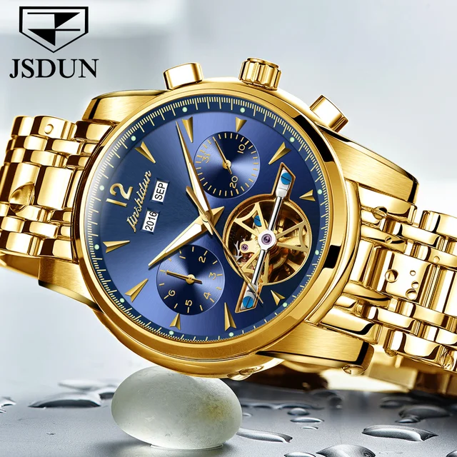 JSDUN-Montre mécanique en acier inoxydable pour homme, marque originale, bracelet de luxe, année, mois, amissié, mode, étanche 1