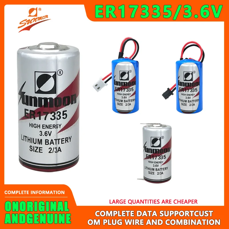 

Sunmoon ER17335 Capacity 3.6V Disposable Lithium Battery Instrument Battery PLC Industrial Control Servo Driver LS17330