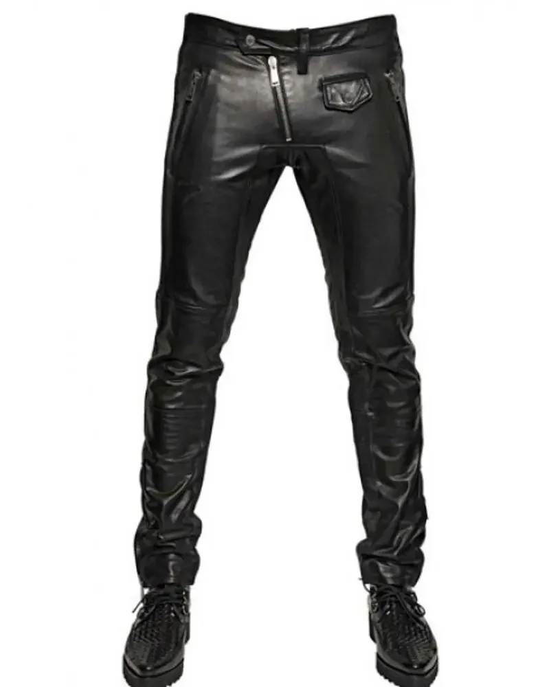 

Leather Pants Workwear Men's Pants Black Authentic Men's Pockets Cycling Jeans Black