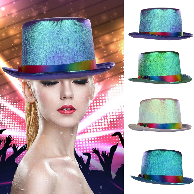 

Men Women Colorful Glitter Top Hats Adults Halloween Party Cosplay Props Jazz Cap Panama Hat Stage Magician Performance Headwear