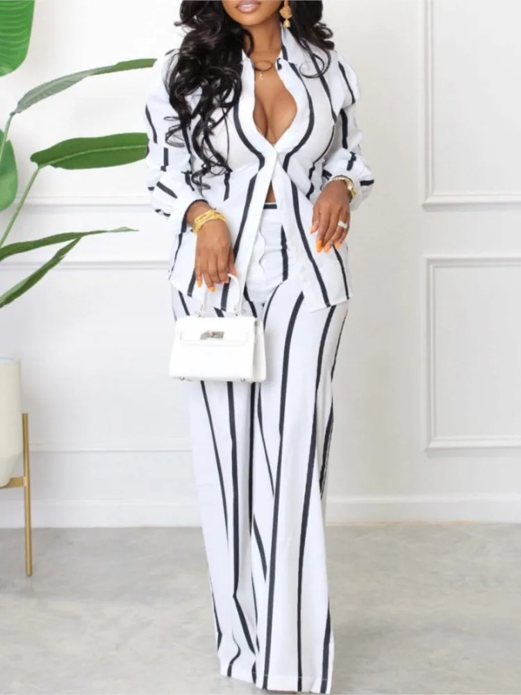 Striped Pants Suit Women 2023 Summer Fashion New Long Sleeve Shirt+Straight Elegant Chic Tracksuit Elegant Two Piece Set Outfit
Striped Pants Suit Women 2023 Summer Fashion New Long Sleeve Shirt+Straight Elegant Chic Tracksuit Elegant Two Piece Set Outfit