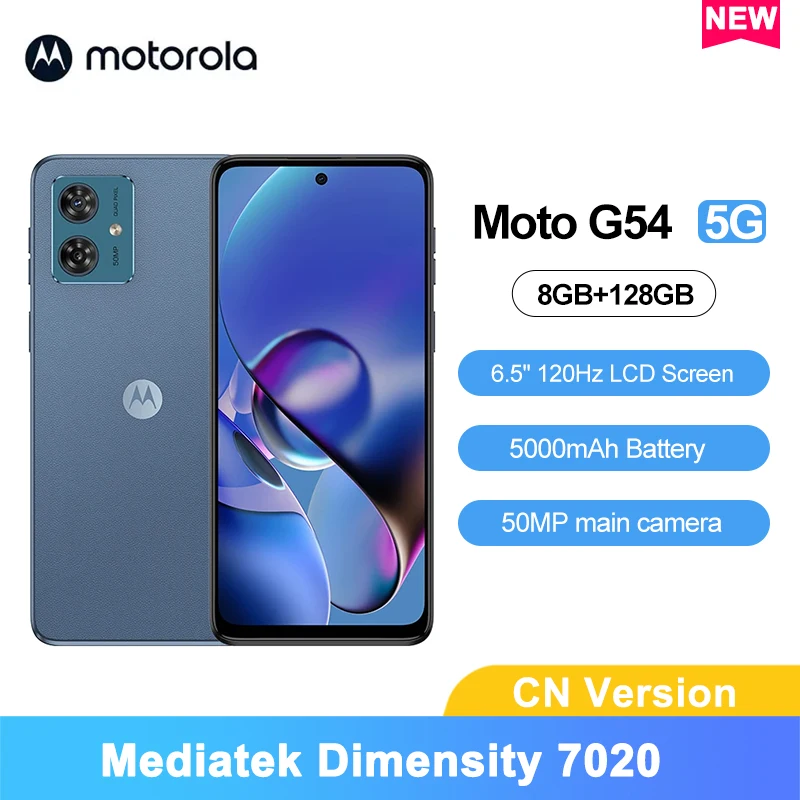 

Motorola moto G54 6.5'' 5G Smartphone Mediatek Dimensity 7020 8GB 128GB 120Hz LCD Screen 5000mAh Battery 50MP Camera Moblie Phon