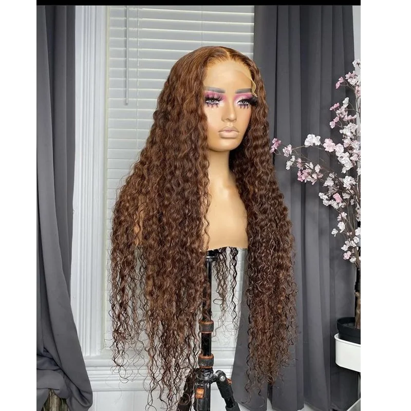 

Deep Part 180Density 26 inch Long Soft Brown Kinky Curly Lace Front Wig For Women BabyHair Glueless Pre plucked Daily