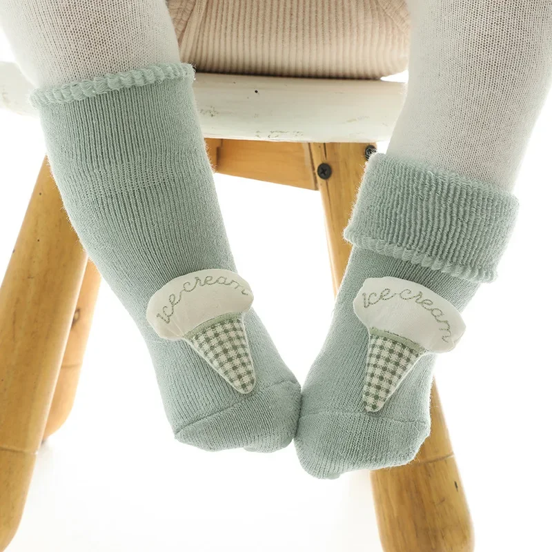

Осенне-зимние милые розовые носки для новорожденных девочек с мультяшными животными, теплые Нескользящие мягкие хлопковые носки для пола для маленьких мальчиков, домашняя обувь