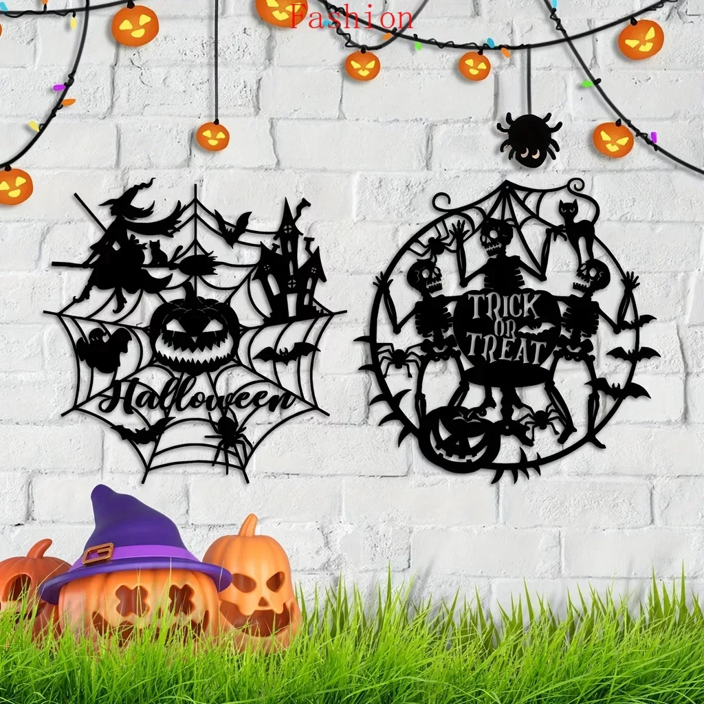 

Halloween Witch Skeleton Door Home Decoration Wrought Iron Metal Halloween Decor Sign Spooky Unique Wall Hanging Art wall deco