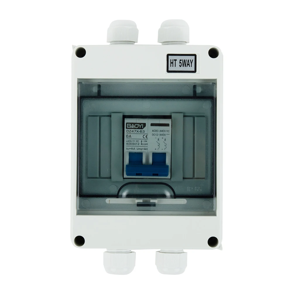 6 125A Rated Current Solar/Wind Hybrid System DC440V Circuit Breaker Disconnect Switch Box Waterproof IP65 for Outdoor Use
6 125A Rated Current Solar/Wind Hybrid System DC440V Circuit Breaker Disconnect Switch Box Waterproof IP65 for Outdoor Use