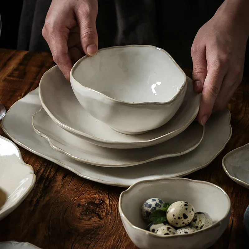 

Керамическая кухонная посуда в европейском стиле, миска для риса неправильной формы, креативная десертная Салатница, фарфоровая обеденная тарелка, блюдо для соуса