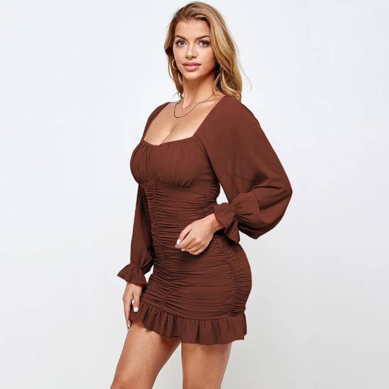 Solid color women's lantern long-sleeved one-shoulder sexy dress high-waisted body-hugging skirt
Solid color women's lantern long-sleeved one-shoulder sexy dress high-waisted body-hugging skirt