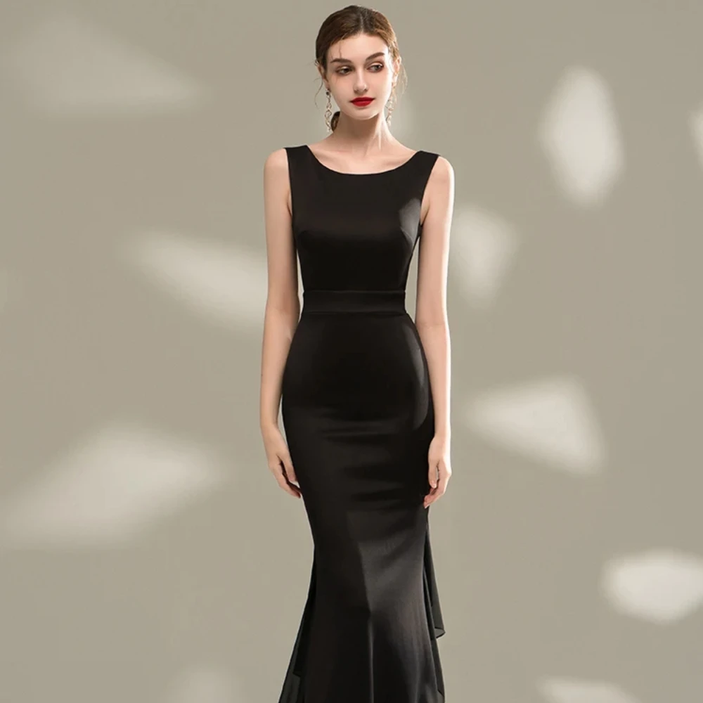 Elegant Evening Dress For Women New Black Long O-Neck Mermaid Prom Party Gown Classic Sleeveless Satin Vestidos De Fiesta D10175
Elegant Evening Dress For Women New Black Long O-Neck Mermaid Prom Party Gown Classic Sleeveless Satin Vestidos De Fiesta D10175