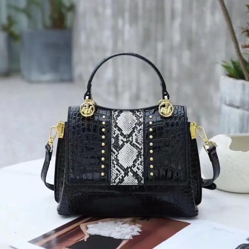 

Luxury Brand Women's Bag High Quality Python Pattern Genuine Leather Embossed Crocodile Pattern Patchwork Fashionable Handbag