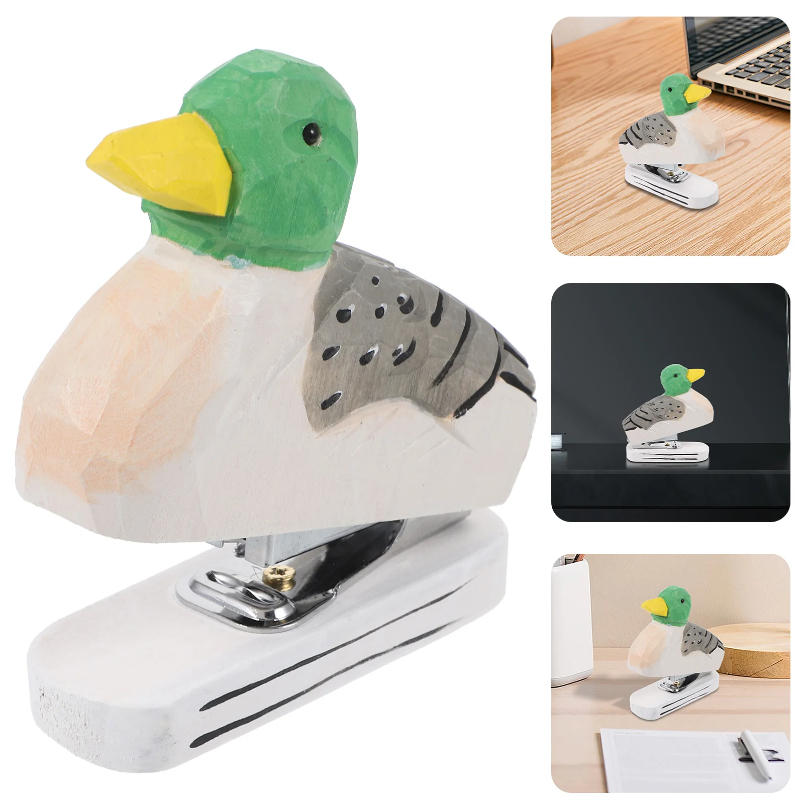 

Wooden Animal Stapler Ducks Desktop Stitcher Portable Hand Held Stapler Handmade Wood Carving Statue Sculpture School