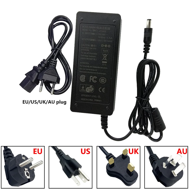 

18V Universal AC to DC Power Adapter Supply 18 Volt 3A 4A 5A Switching Converter Transformer 5.5*2.5mm Adaptor EU US UK AU Plug