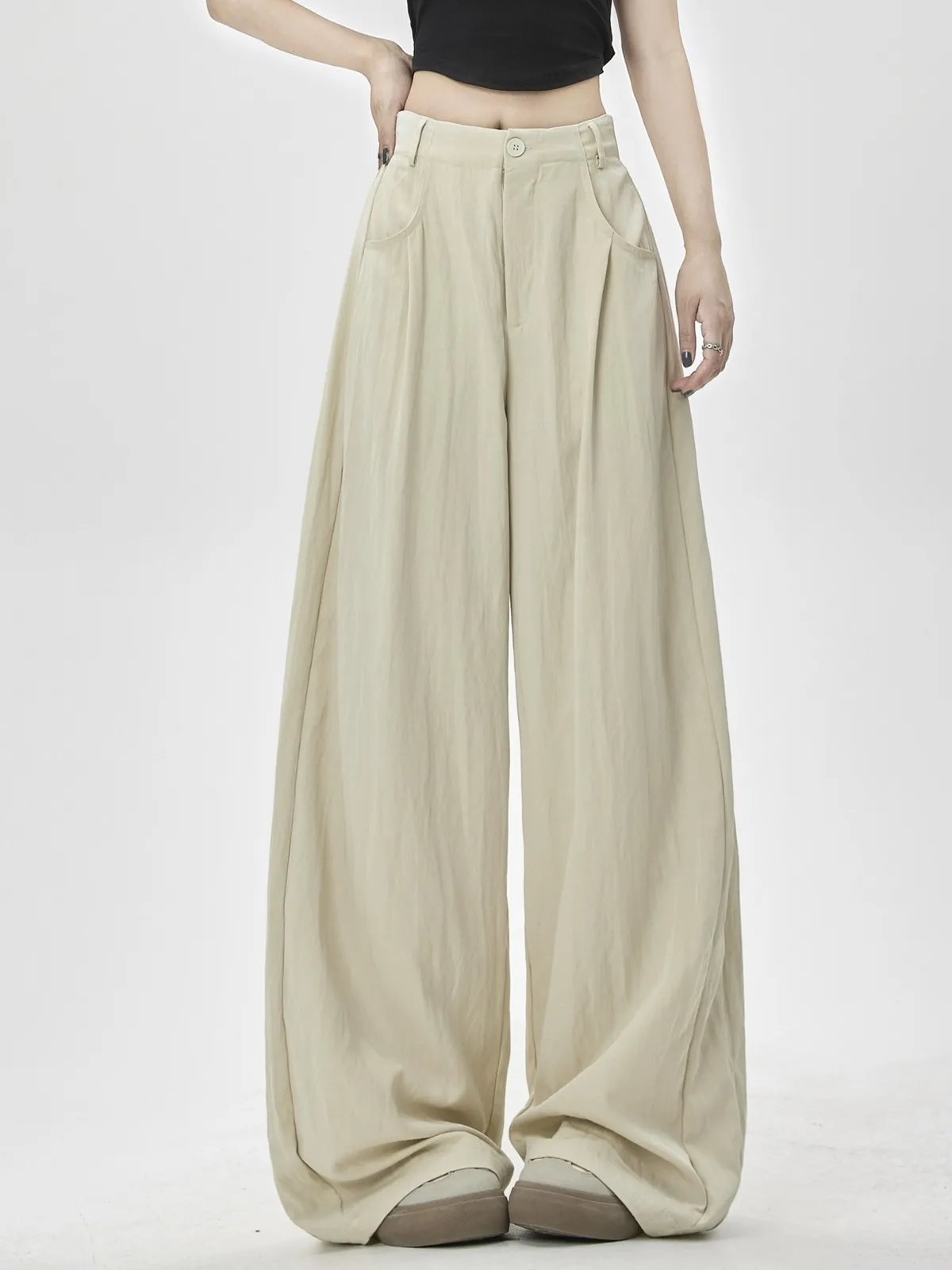 Повседневные однотонные прямые брюки ZHISILAO с широкими штанинами, женские винтажные элегантные тонкие мягкие брюки до пола, летние брюки 2024 
Повседневные однотонные прямые брюки ZHISILAO с широкими штанинами, женские винтажные элегантные тонкие мягкие брюки до пола, летние брюки 2024