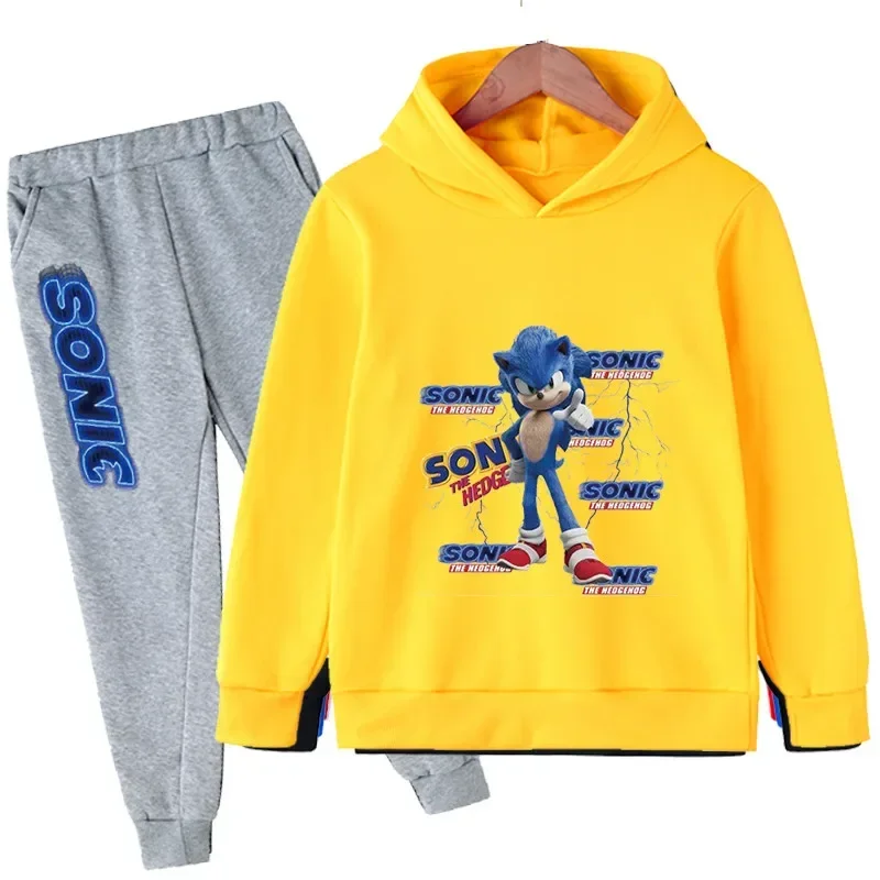 

4-14 Years Old Kids Sonic Hoodies Sets Children's Cotton Autumn And Spring Long Sleeve Sweatshirts Trousers 2pcs Costume Outfits