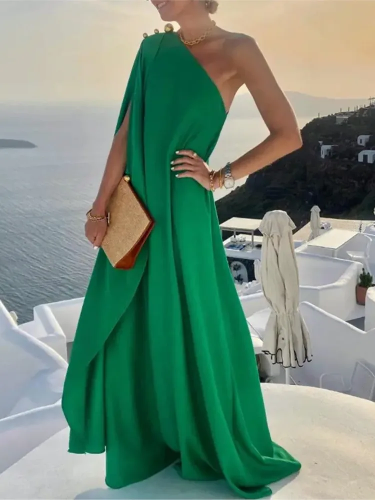 Sexy One Shoulder Long Dresses Women's 2023 Summer New Fashion Chic Ruched Pleated Green Maxi Dress
Sexy One Shoulder Long Dresses Women's 2023 Summer New Fashion Chic Ruched Pleated Green Maxi Dress