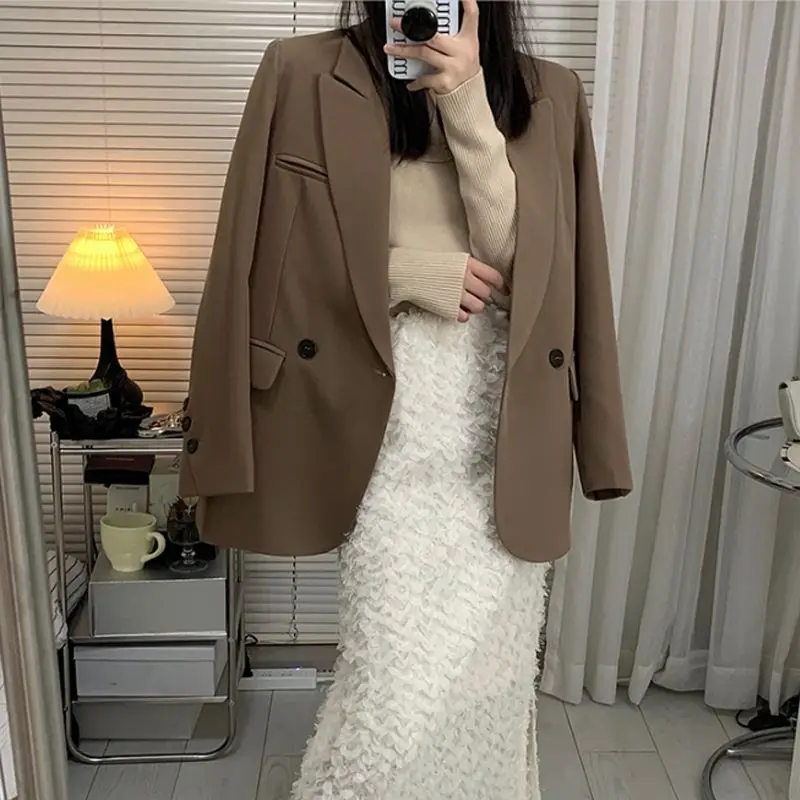 

UNXX High-End Design Coffee Brown Suit Jacket for Women, 2023 Spring and Autumn New Korean Version Loose Slim Small Size Suit