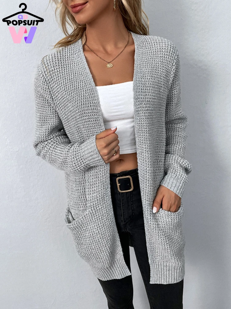 

Women's Cardigan Sweater New in Autumn Winter Fashion Loose Knitwear Tops V-neck Pockets Warm Chunky Streetwear Long Sweater
