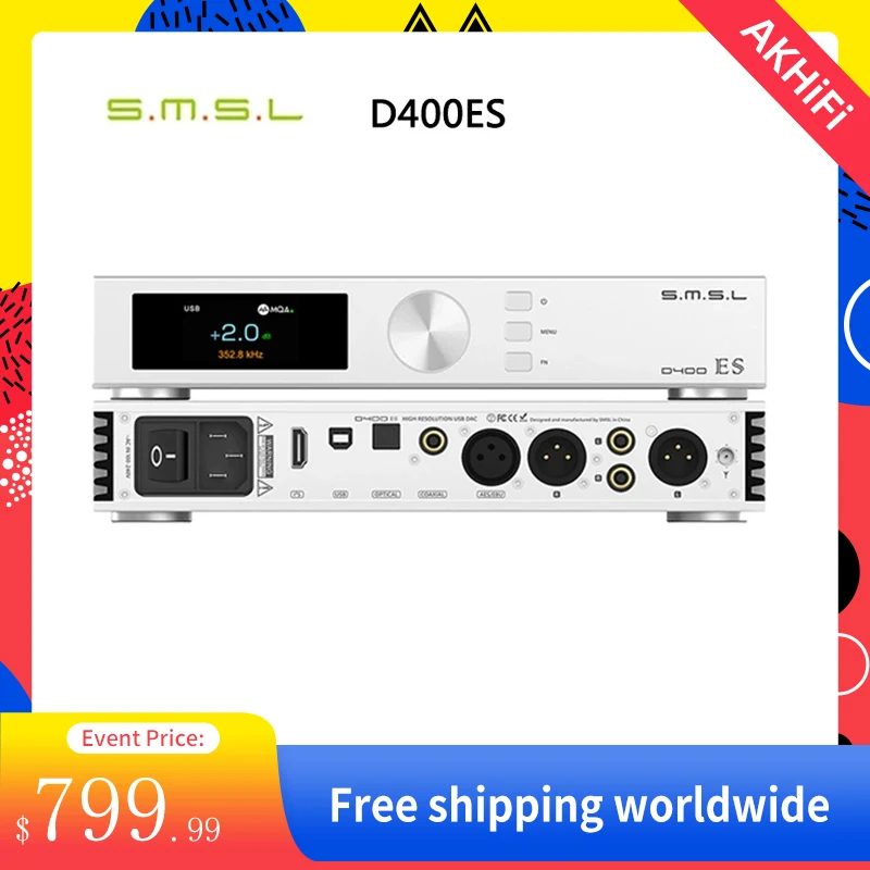 

SMSL D400ES Decoder MQA & MQA-CD DAC DSD512 ES9039MSPRO Chip XMOS XU316 PCM 32bit/768kHz JAS HI-Res DAC