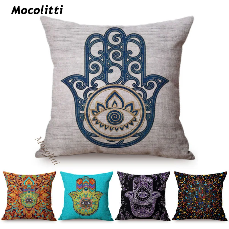 Arabic Fatima Hand Cushion Cover Worship Decoration Hamsa Khamsah Hand Pattern Print Cotton Linen Sofa Pillowcase cojines kussen
Arabic Fatima Hand Cushion Cover Worship Decoration Hamsa Khamsah Hand Pattern Print Cotton Linen Sofa Pillowcase cojines kussen