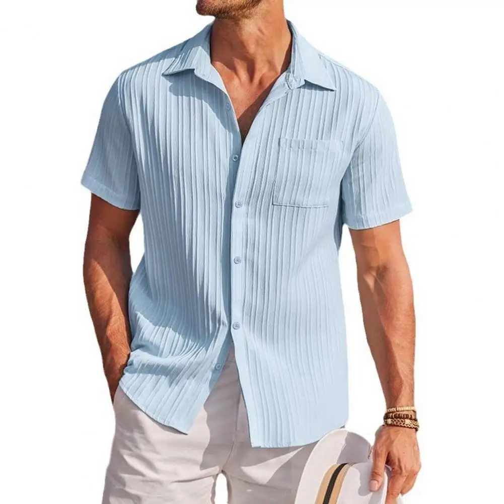 

Рубашка мужская с коротким рукавом, Стильная летняя сорочка с отложным воротником, с нагрудным карманом, мягкая дышащая, для делового образа