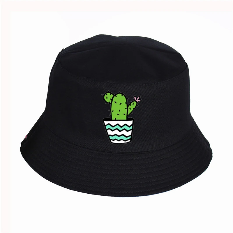 

Cartoon elements Cactus print Bucket Hat Women Men Letters printed Hot Fisherman Hat